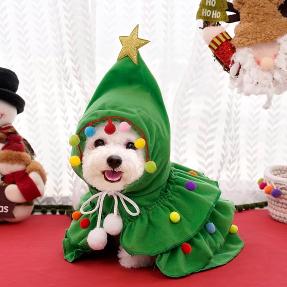 Primegos Christmas Pet Outfit with Star  Puppy Cape Clothes Xmas Tree Costume Holiday Party Attire for Cats