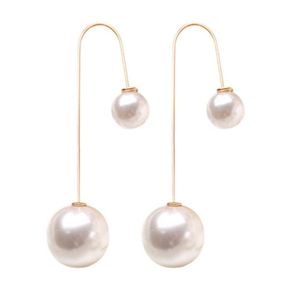 Primegos Earrings U-Shaped Double Sided Faux Pearl Gold Plated Ear Dangle Jewelry
