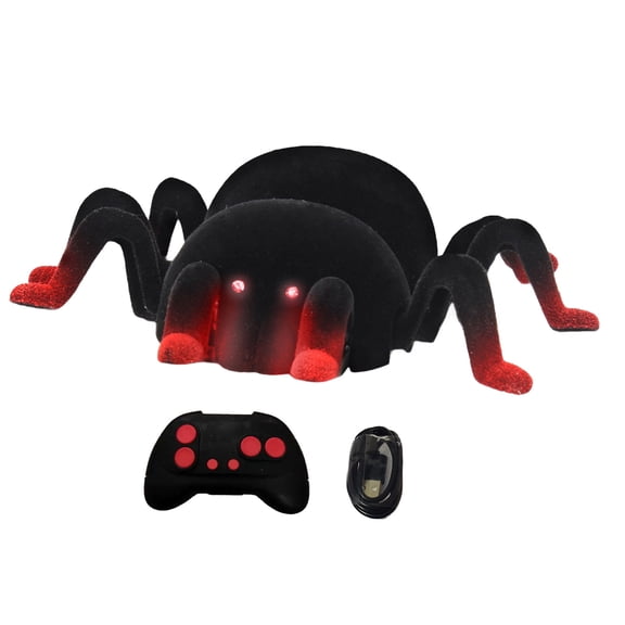 Primegos Electric Remote Control Spider Toy with LED Eyes USB Rechargeable RC Wall Crawler Spider Toddlers Wall Climbing Animal Prank Toy