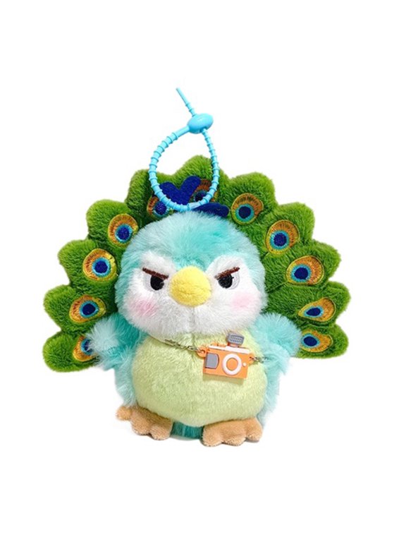 Green Peacock Plush Keychain, Creative Soft Stuffed Animal Backpack Charm, Cute Bag Pendant for Women Girls
