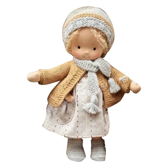 Primegos Handmade Waldorf Doll Stylish Clothes Expression Knitted Dolls with Soft Hair Vintage Crocheted Doll Gift for Family Friends Outdoor Travel Home Decor
