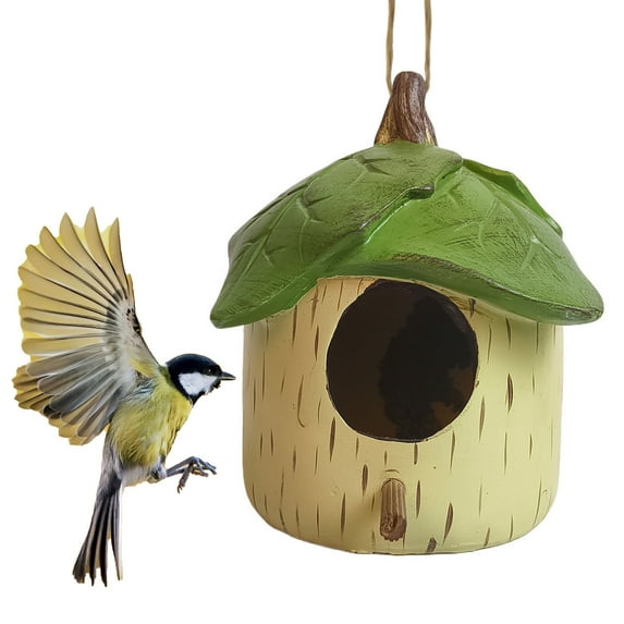 Primegos Hummingbird House for Outside Small Resin Hanging Birds House Decorative for Balcony Porch Backyard Decor