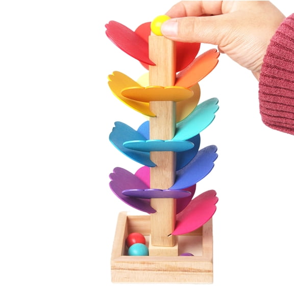Primegos Marble Run Rainbow Sound Tree Children Fine Motor Skills Wooden Tree with Round/Square Base Balls Toddlers Boys Girls Educational Musical Tree Toy