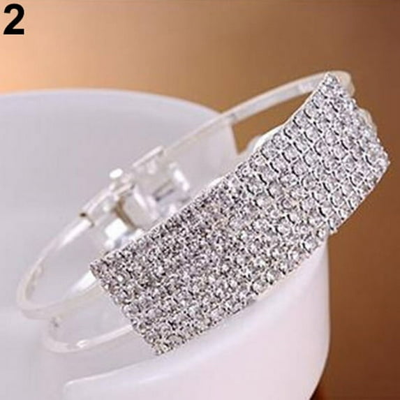 Primegos New Elegant Women Bangle Wristband Bracelet Crystal Cuff Bling Lady Gift