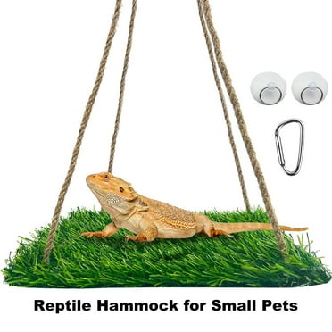 Primegos Reptile Hammock with Adjustable Rope, Small Mat Climbing Platform Toy for Lizards Bearded Dragons Chameleons Hamsters Guinea Pigs Rats