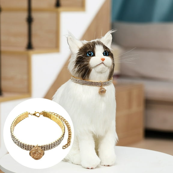 Primegos Sparkling Rhinestone Cat Necklace with Chinese Bell Exquisite Hollow Carved Pendant Adjustable Pet Necklace