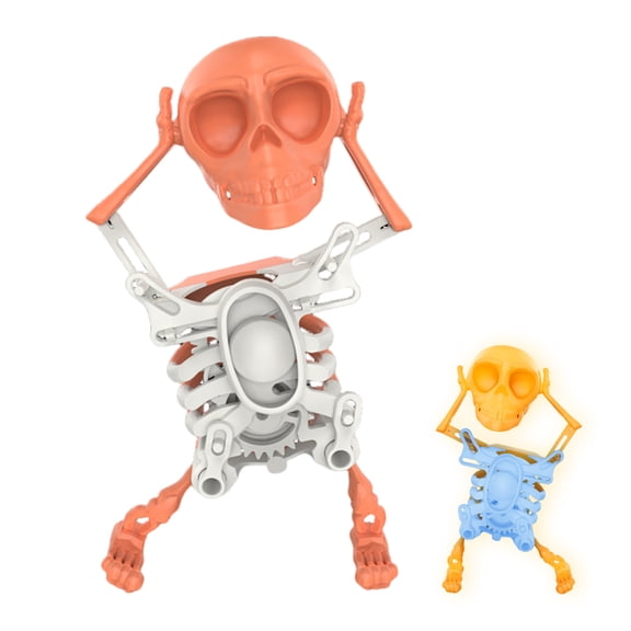 Primegos Wind-up Dancing Swinging Skeleton Toy Kids 3D Halloween Articulated Skeleton Spring Clockwork Toy Stress Relief Desktop Decoration