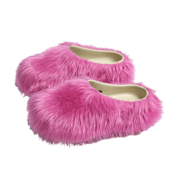Primegos Women Fuzzy Mules Faux Fur Plush Slippers Fluffy Long Hair Slip-on Slides Non-Slip Home Shoes for Street Running Errands