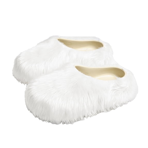 Primegos Women Fuzzy Mules Faux Fur Plush Slippers Fluffy Long Hair Slip-on Slides Non-Slip Home Shoes for Street Running Errands