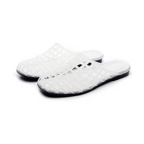 Primegos Women Lattice Mules, Closed Toe Breathable Slippers, Summer Slip-on Jelly Shoes Siesta Flats for Beach Vacation Daily Errands