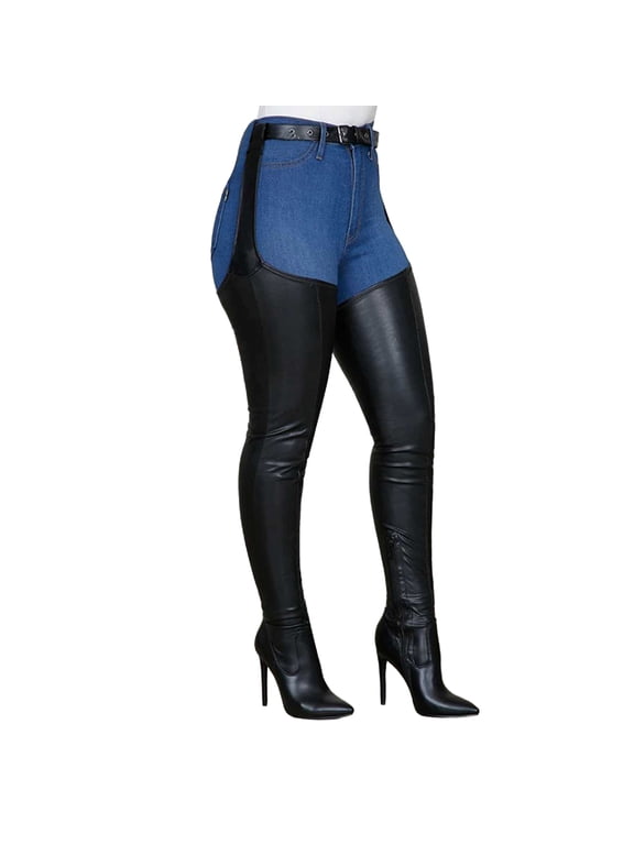 Women Stilettos Thigh Boots Over The Knee High Heel Boots Retro Sexy Pointed Toe Side Zipper Boots with Belt Buckle for Parties Nightclubs