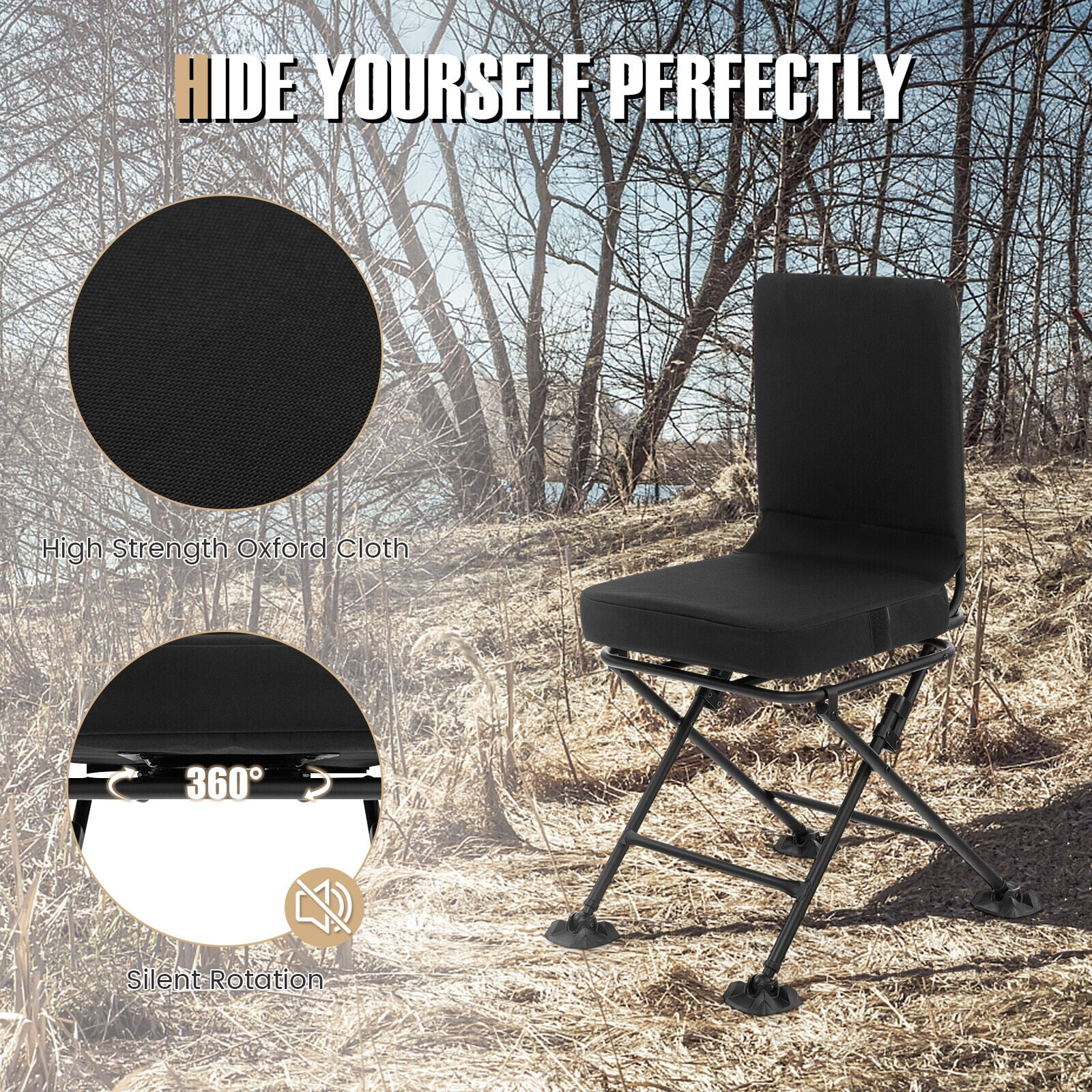 Primejoy 360 Degree Swivel Hunting Chair, Folding Hunter Blind Chair w