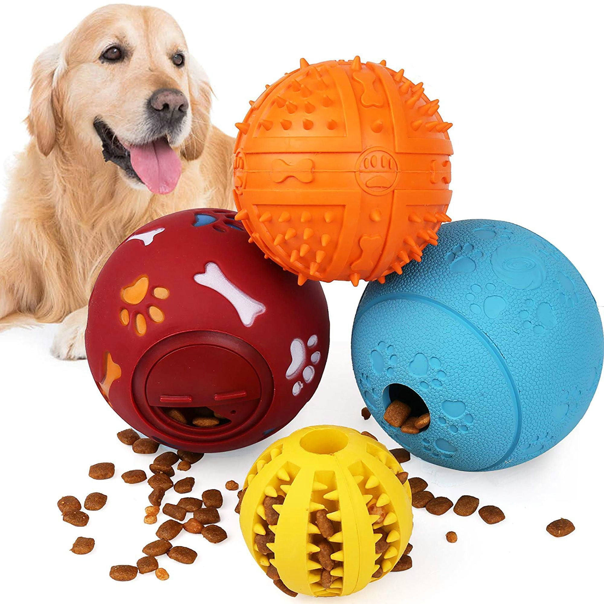 Dog Ball Treat Dispensing Dog Toy Rubber Dog Puzzle Toy~Tough Dog Treat  Ball~nib