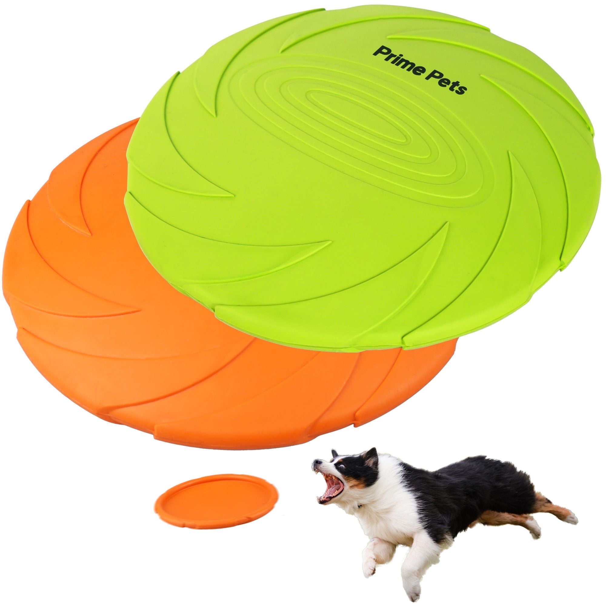 Prime Pets Dog Frisbees, 2Pcs 7 in Dog Flying Disc Saucer, Durable Dog Toys, Orange and Green