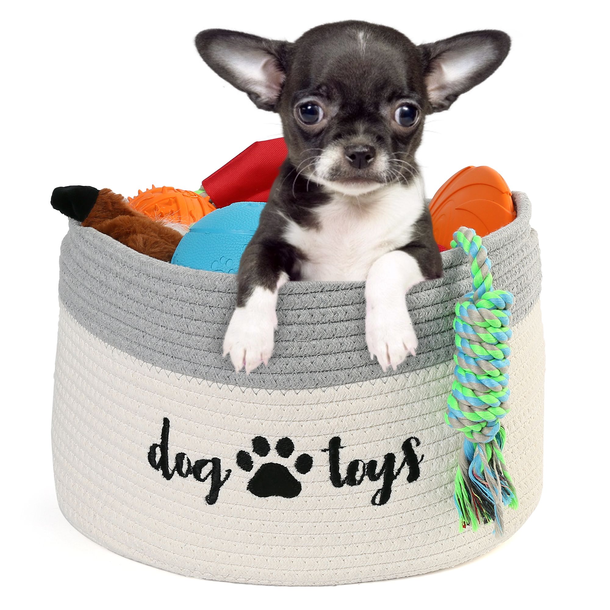 Popvcly Simple Woven Rope Basket with Handle,Dog Toy Bin,Baby Toy Box