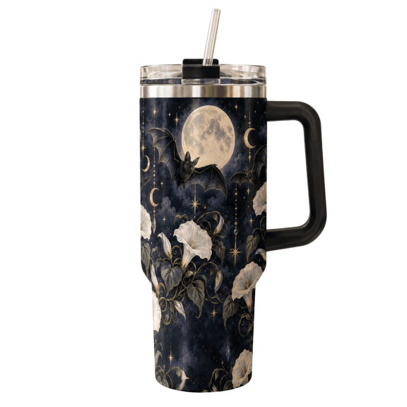 Primeprint Custom LLC Bat Moon Floral Tumbler 40oz With Handle
