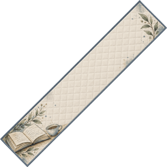 Primeprint Custom LLC Cozy Books And Tea Quilted Table Runner, Farmhouse Dining Table Decor Gift