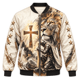 Primeprint Custom LLC Knight Lion Stars Bomber Jacket, Ivory Gold ...