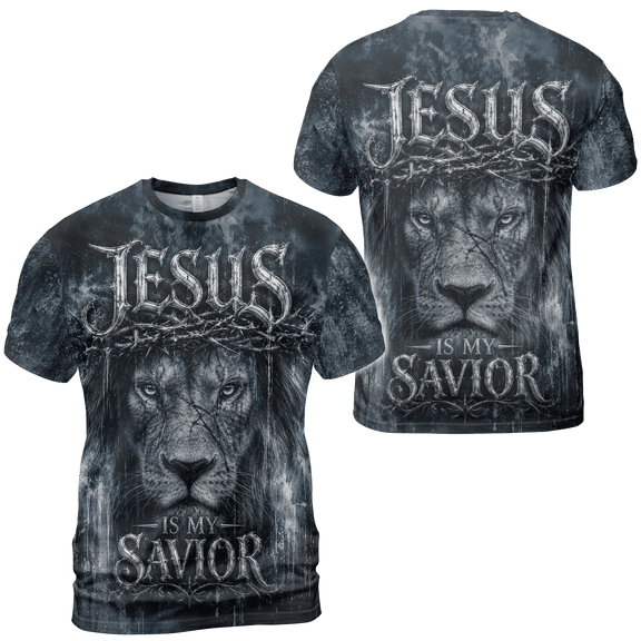 Primeprint Custom LLC Personalized Jesus Lion Cross Unisex T-shirt Multicolor, Custom Name Christian Faith Graphic Tee