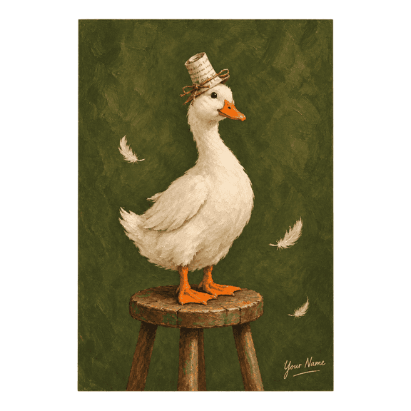 Primeprint Custom LLC Personalized White Duck Portrait Poster, Rustic Farmhouse Wall Art