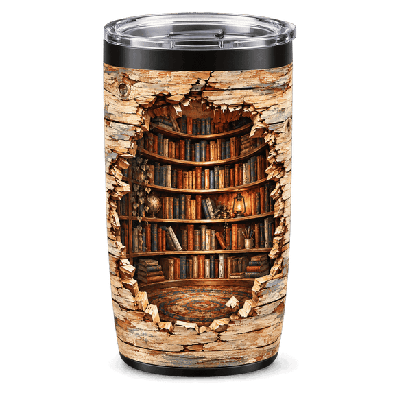 Primeprint LLC Cozy Library Stainless Tumbler 20oz, Bookshelf Reading Lover Travel Mug