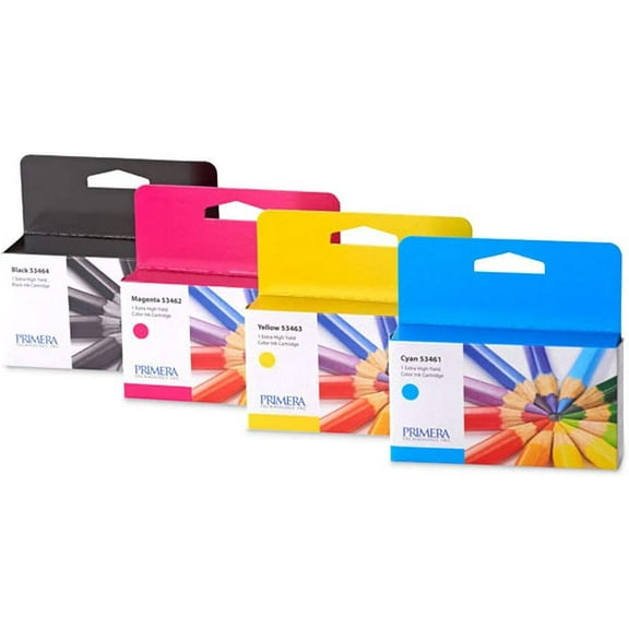 Primera 53465 High Yield Cyan Magenta Yellow Ink Cartridge 4-Pack for LX1000, LX2000 Color Label Printers