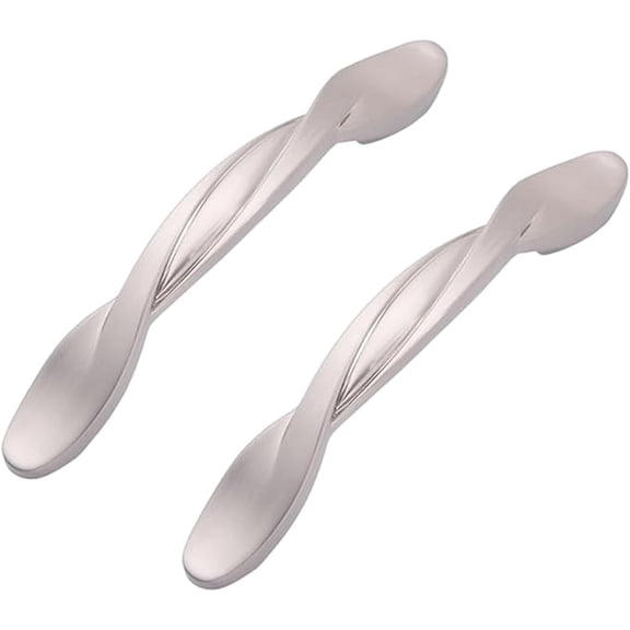 Primero Basics 4.5-Inch Twisted Cabinet Handle, 3-Inch Hole Center, Satin Nickel Zinc Alloy Kitchen Hardware, Cupboard & Dresser Drawer Pulls, 10-Pack