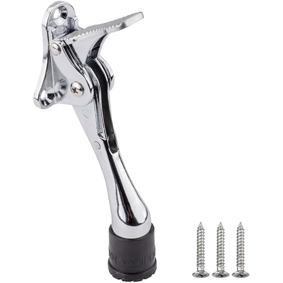 Primero Basics Heavy Duty Kickdown Door Stopper, Foot-Operated Metal Door Stop with Anti-Slip Rubber Tip, Chrome Finish