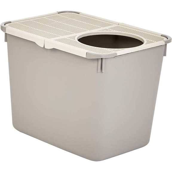 Primero Basics Top Entry Enclosed Cat Litter Box with Litter-Trapping Lid, High Wall Design, Charcoal, 20" x 15" x 15"
