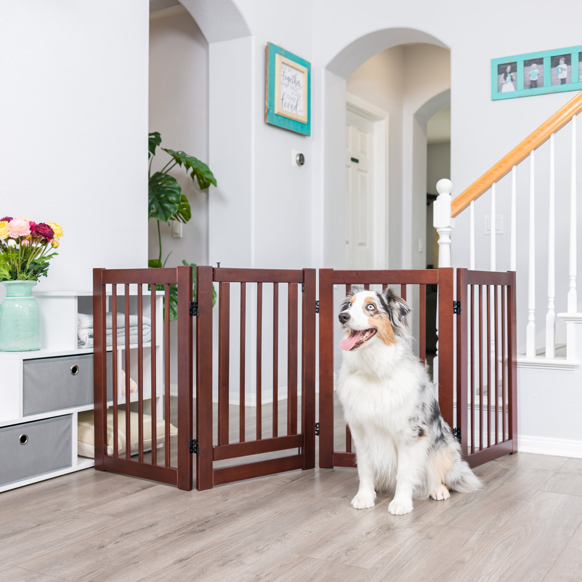 Walnut Solid Wood Freestanding Retractable Pet Gate