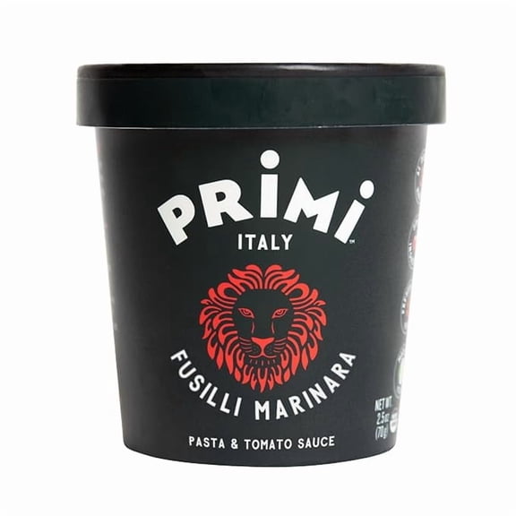Primi Pasta Cup With Fusilli With Marinara, 12-Pack, Made In Italy, Non-GMO, Just Add Water, Microwavable, Ready in 3 Minutes