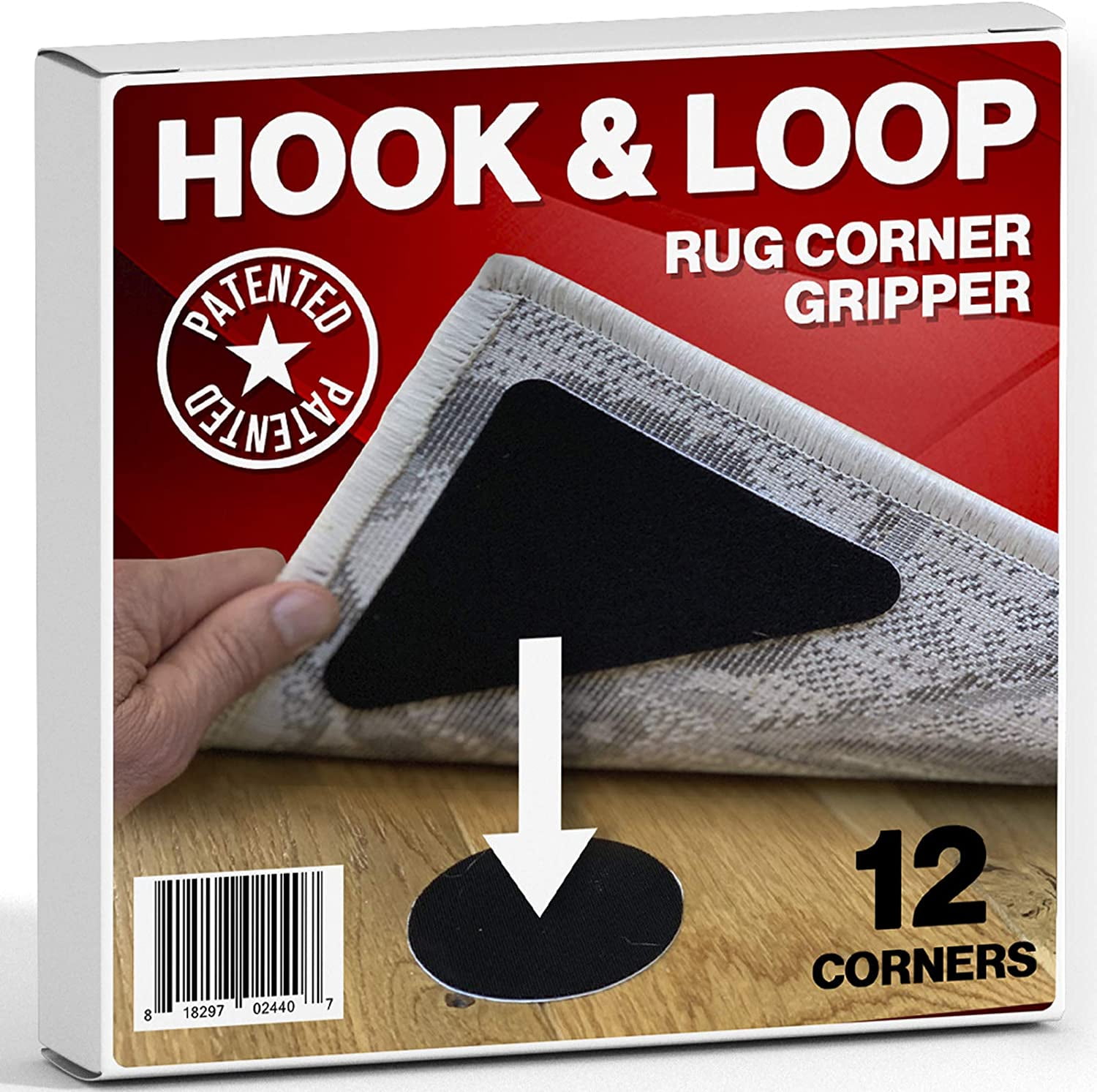 Primio SlipToGrip Hook & Loop Triangle Rug Corner Grippers | 12 pack | Non-Slip Triangle Carpet Grippers
