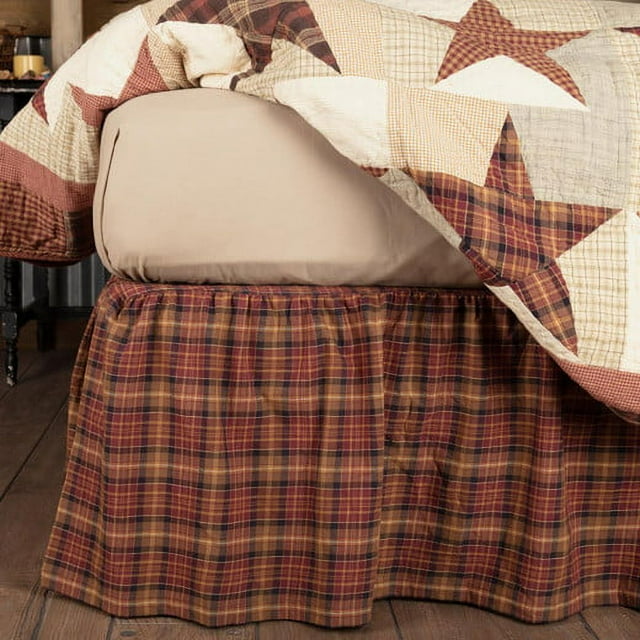 Primitive Bed Skirt Burgundy Tan Brown Plaid Abilene Star TCC Brands