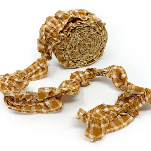 Honey Mustard Ruffled Homespun Cotton Fabric Plaid Trim/Garland - 2 x 144 inches (12 feet) by Marilee Home