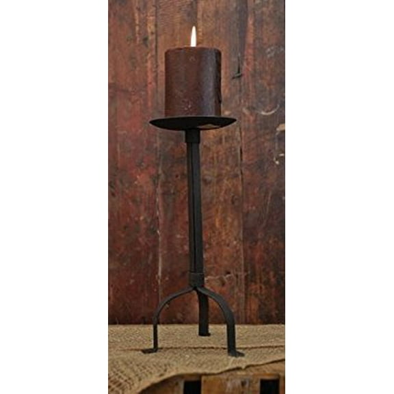 Primitive Black Pillar Candle Holder, 12" Tall, 4" Candle Plate