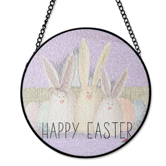 Primitive Bunnies Easter Spring Suncatcher Stained Glass Rustic Holiday Gift