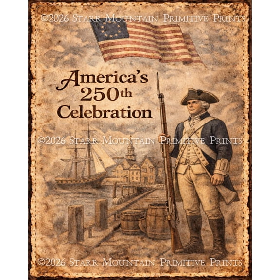 Primitive Colonial Revolutionary Soldier America 250th Birthday Unframed Paper Print