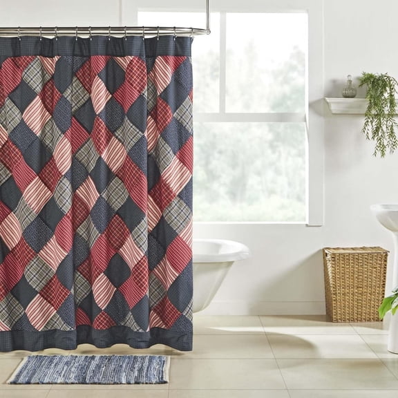 Primitive Country Americana, Revere Red White and Blue Patriotic Collection, Patchwork Shower Curtain 72x72