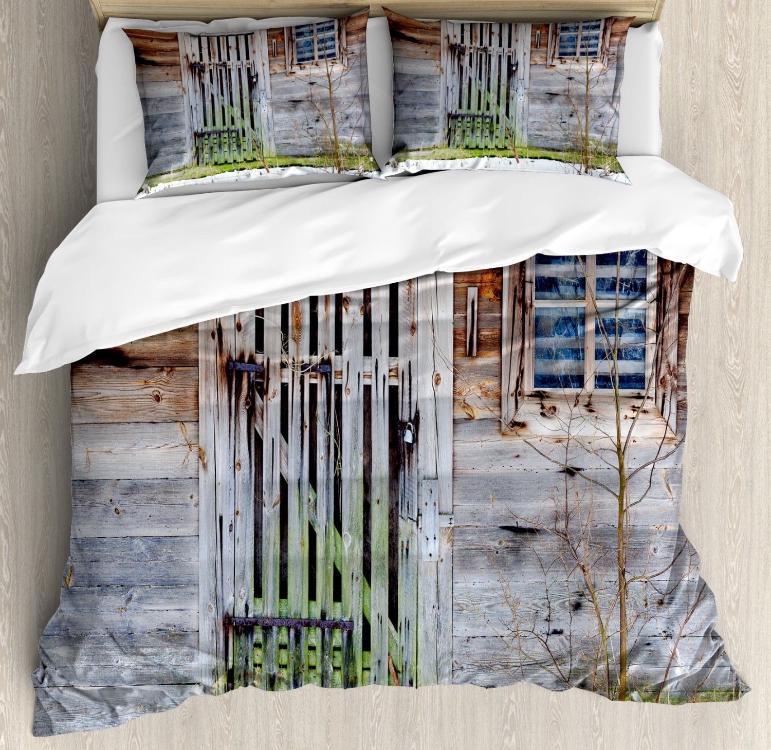 Primitive Country Duvet Cover Set Queen Size, Retro Neglected Old ...