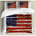 thumbnail image 1 of Primitive Country Duvet Cover Set Queen Size, United States Flag Painted Wooden Planks 4th of July Design Illustration, Decorative 3 Piece Bedding Set with 2 Pillow Shams, Multicolor, by Ambesonne, 1 of 3