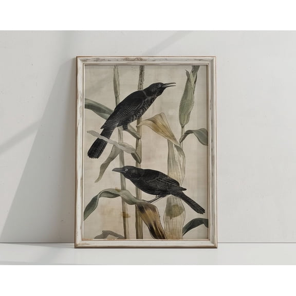 Primitive Crow Wall Art Print With Rustic Autumn Cottage Home Decor