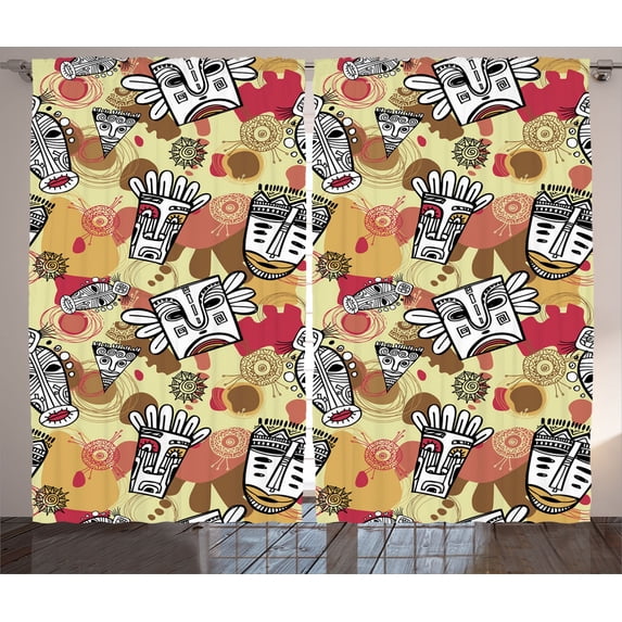 Ambesonne Tribal Curtains 2 Panel Set, Aboriginal, 108" x 84", Pale Khaki and Multicolor