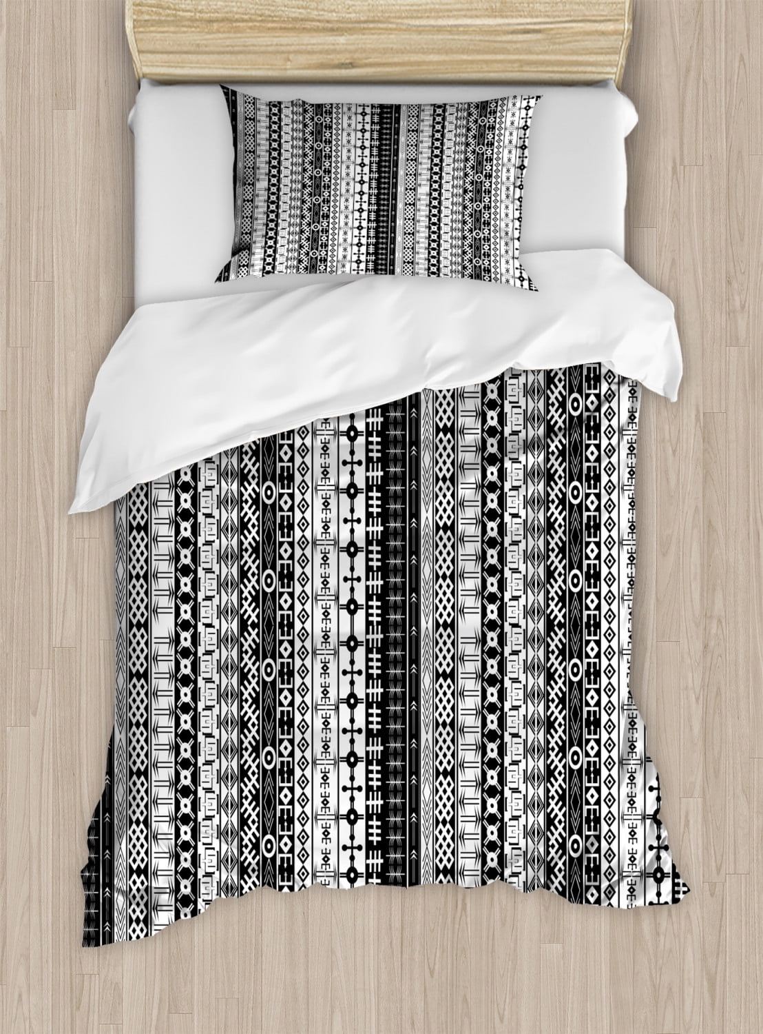 Twin Black and White Geometric Tribal Duvet Cover Set