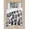 thumbnail image 1 of Primitive Duvet Cover Set Twin Size, Dancing Shaman Eagle Sun Snake Figure Prehistoric Cave Drawing Tribal Folk Theme, Decorative 2 Piece Bedding Set with 1 Pillow Sham, Black White, by Ambesonne, 1 of 3