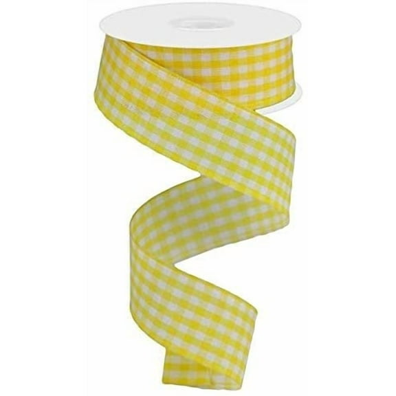 Primitive Gingham Check Wired Edge Ribbon, 10 Yards (Golden Yellow, 1.5 Inch)