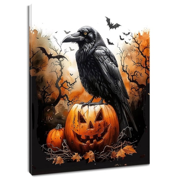 Primitive Halloween Crow Pumpkin Wall Art, Seasonal Living Room, Home And Gallery Wall Decor