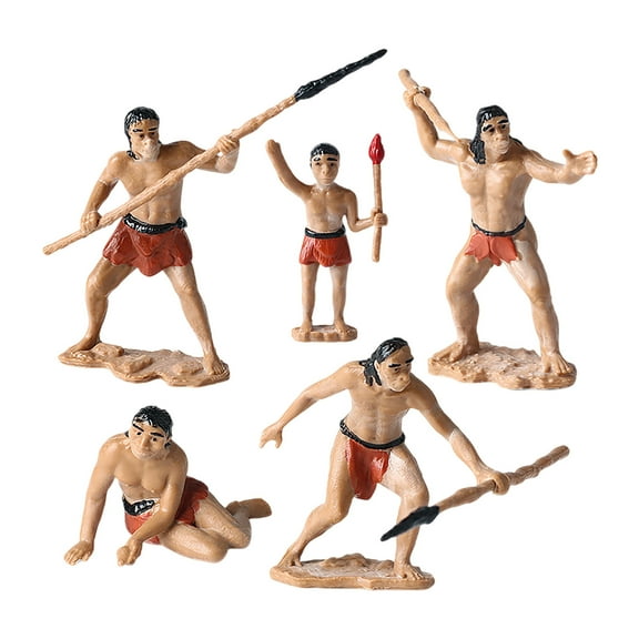 Primitive Man Statue Sandbox Decoration Miniature Figure Set Desktop Ornament for Kids Boys 5PCS
