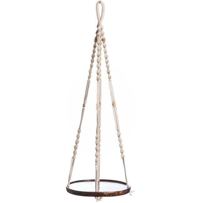 36" Stained Mango Wood Hanging Shelf with Jute Hanger