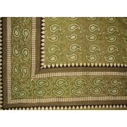 Primitive Paisley Block Print Tapestry Cotton Bedspread 108" x 108" Queen-King Green
