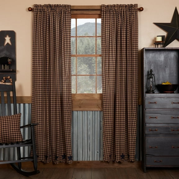 Primitive Panel Pair Country Star Scalloped Window Curtains TCC Brands
